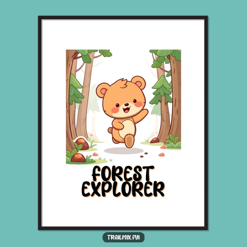 Funny Bear Cub Skipping Poster: Adorable & Hilarious Forest Wall Art