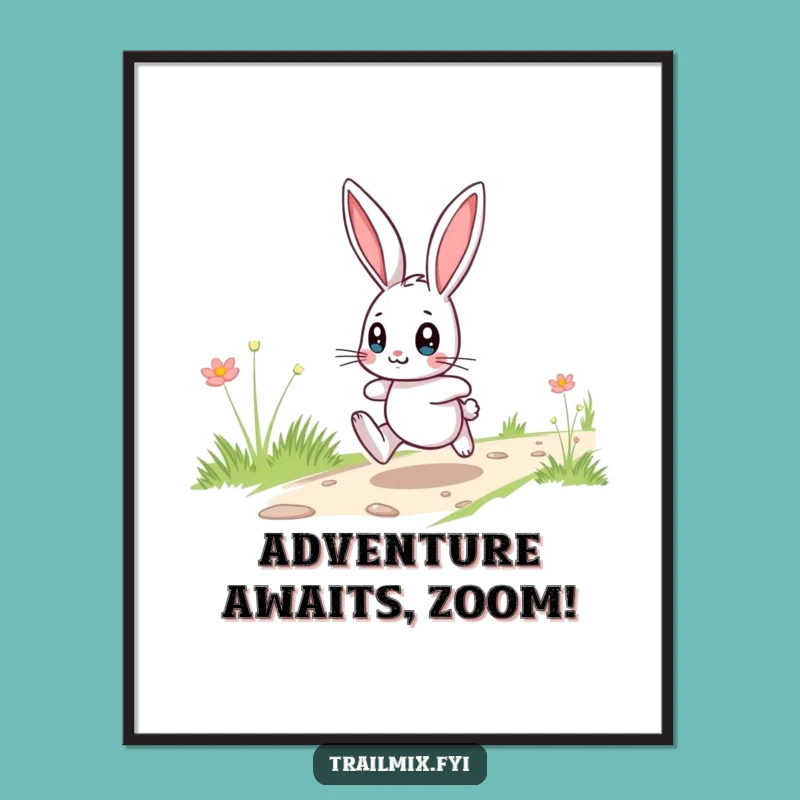 Funny Bunny Trail Hop Poster - Hilarious Playful Art Print Gift