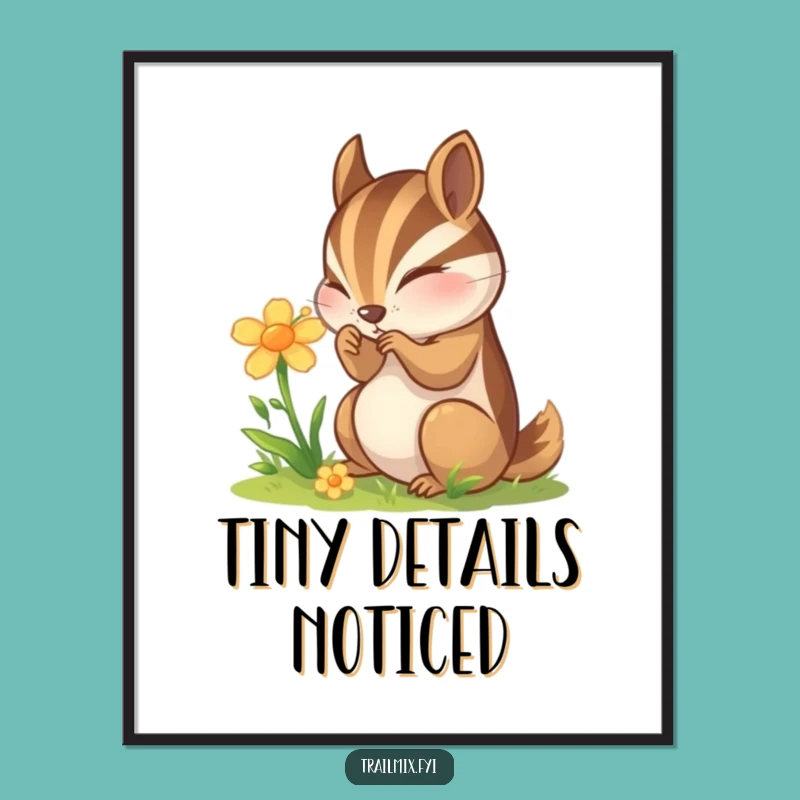 Funny Chipmunk Flower Poster - Whimsical Nature Art & Curious Decor