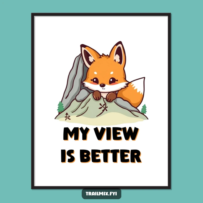 Funny Fox Mountain Peek Poster - Hilarious Nature Art Print Gift