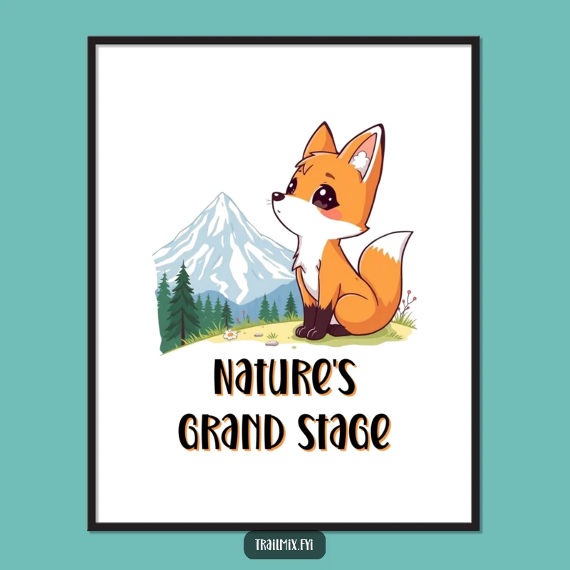 Funny Fox Mountain Vista Poster: Curious Explorer's Wall Art, Inspire Wonder Gift