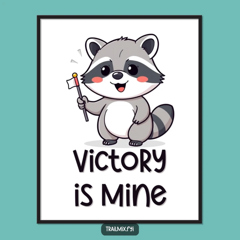 Funny Raccoon Flag Waving Poster - Cheerful Art Print Gift
