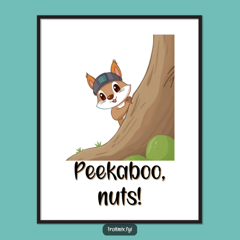 Funny Squirrel Headlamp Poster: Curious Wall Art, Whimsical Funny Gift
