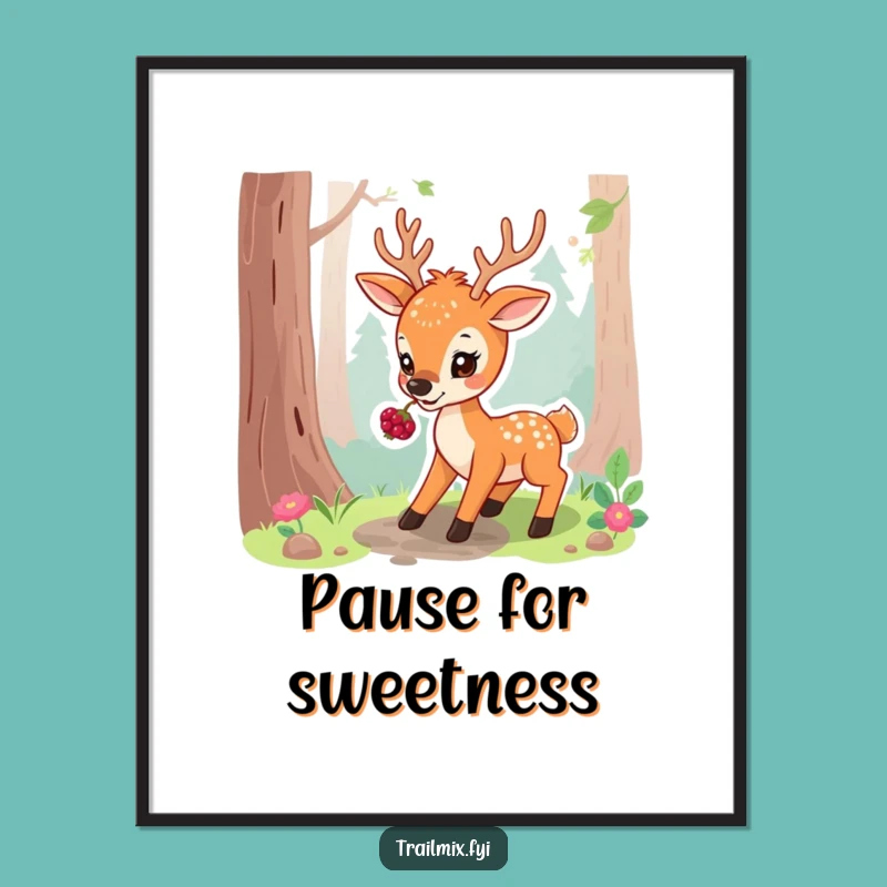 Funny Playful Deer Poster: Forest Nibbling Art, Perfect Funny Gift for Walls