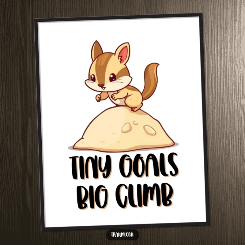 Funny chipmunk poster showcasing a determined character scurrying up a small hill, adding a touch of humor and motivation to any room.