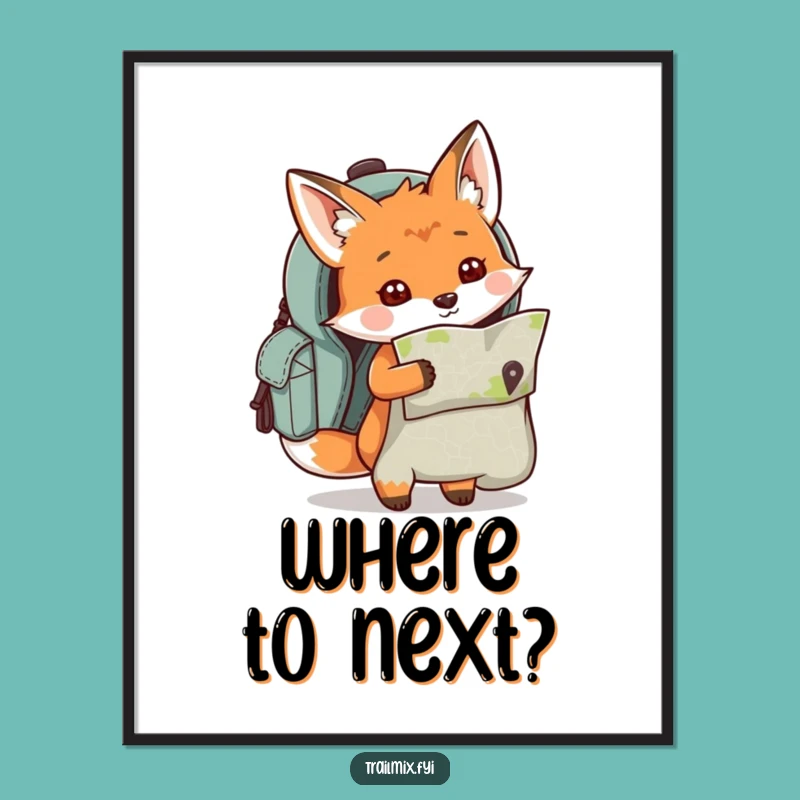 Funny Fox Map Backpack Poster - Curious Adventure Art, Perfect Humorous Gift