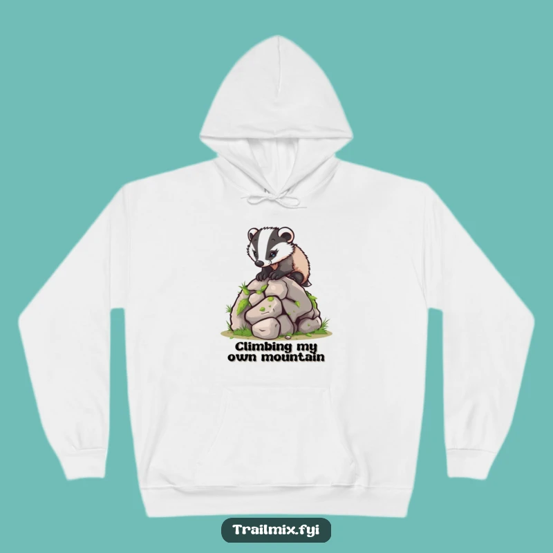 Funny Determined Badger Climbing Hoodie: Cozy & Hilarious Outdoor Adventure Wear
