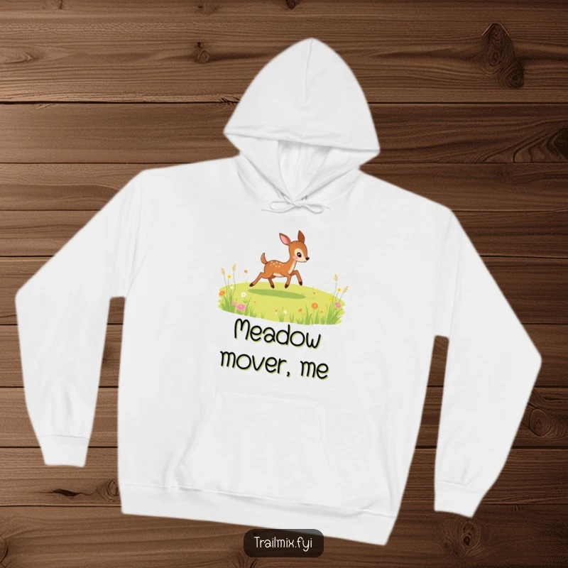 Funny hoodie with a playful deer bounding across a meadow, perfect for cozy adventures and expressing a free spirit.