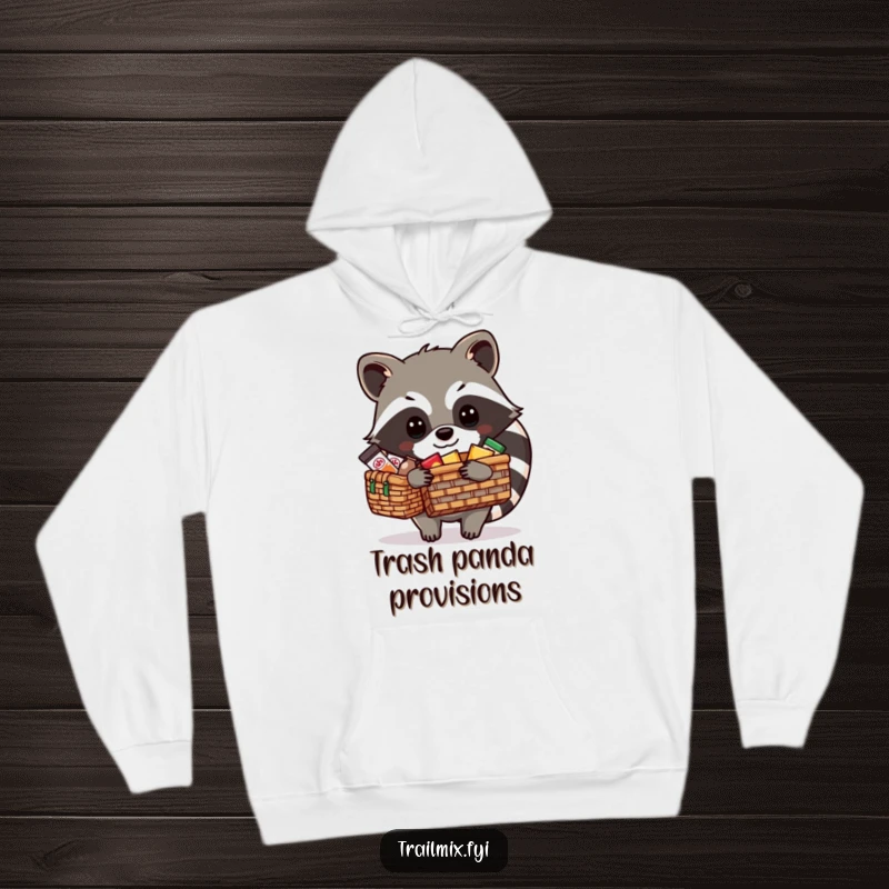 Funny Raccoon Hoodie: A determined raccoon is expertly packing a picnic basket with an assortment of snacks, ready for a delightful outing.