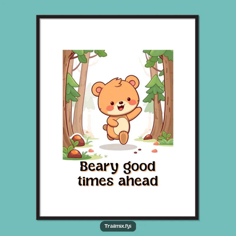 Funny Free Printable Wall Art: Bear Cub Skipping Decor, Downloadable Art for Cozy Spaces