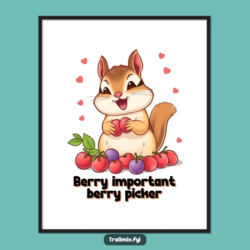 Free Printable Wall Art: Excited Chipmunk Berry Frenzy - Funny Downloadable Art Gift