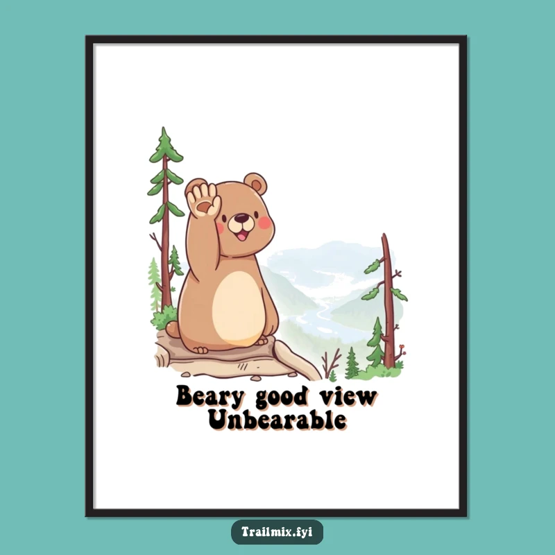 Free Printable Wall Art: Happy Bear Scenic Waving, Funny Downloadable Art!