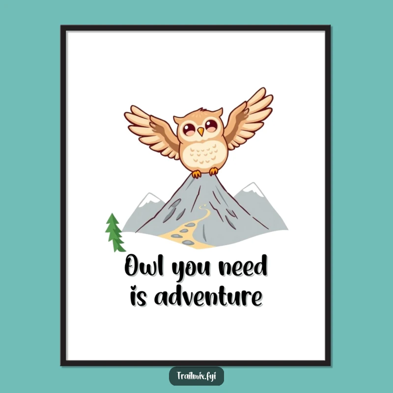 Free Printable Wall Art: Joyful Owl Soaring Over Mountains, Funny Downloadable Art!