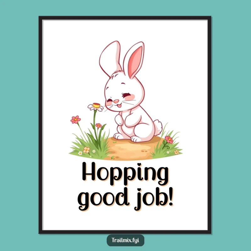 Funny Free Printable Rabbit Sniffing Flower Wall Art - Whimsical Downloadable Art Gift