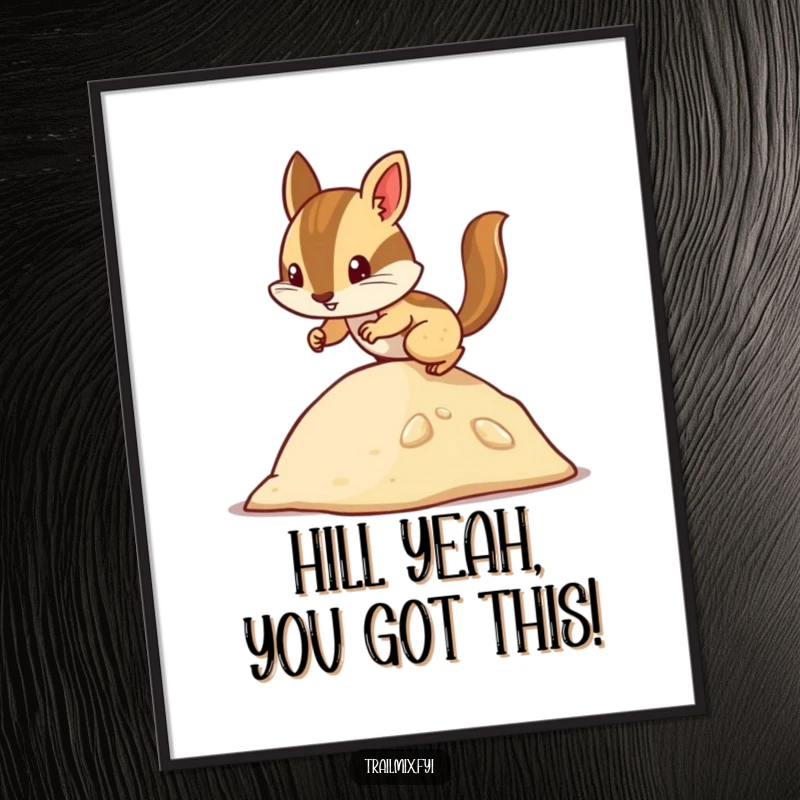 Funny Free Printable Wall Art: Energetic chipmunk scurrying determinedly up a small, grassy hill with focus.