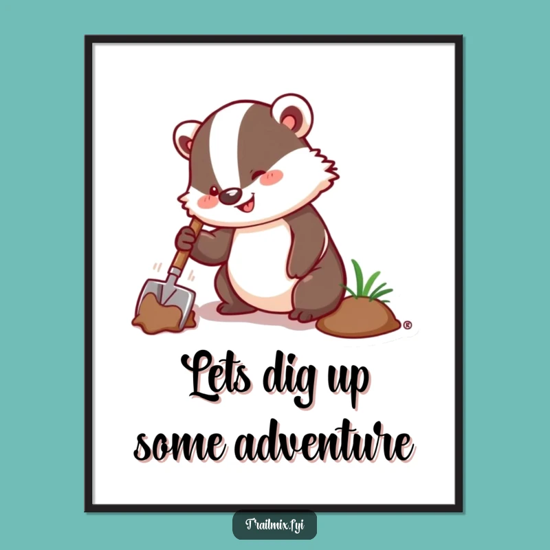 Funny Free Printable Wall Art: Digging Badger, Earthy Downloadable Decor
