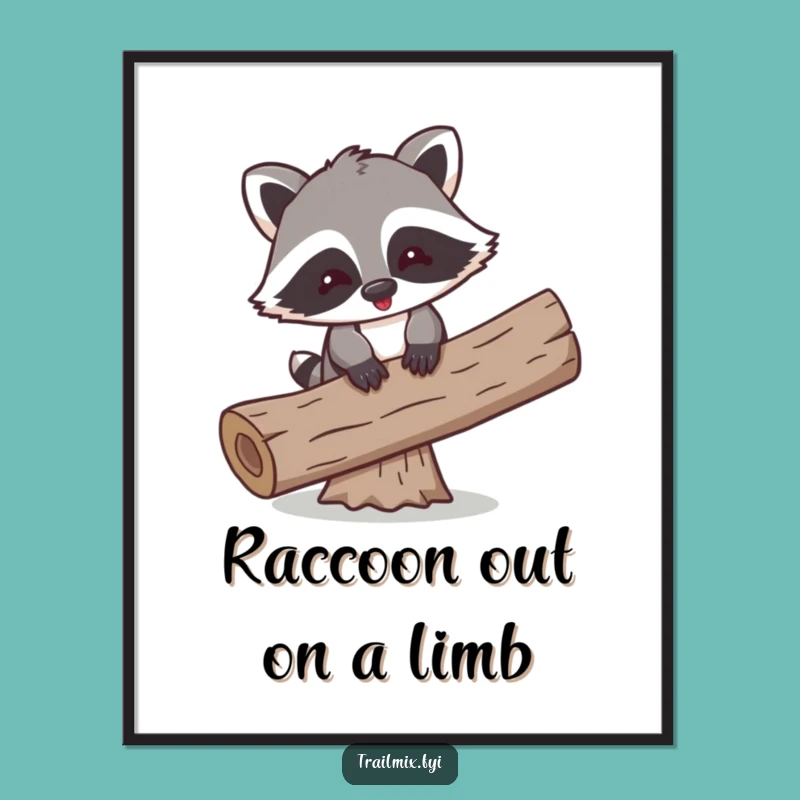 Funny Free Printable Wall Art: Raccoon Balancing on Log, Downloadable Art