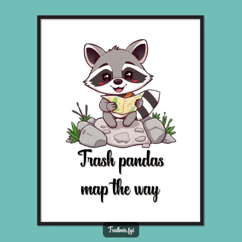 Free Printable Raccoon Map Art: Rocky Path Funny Downloadable Wall Art