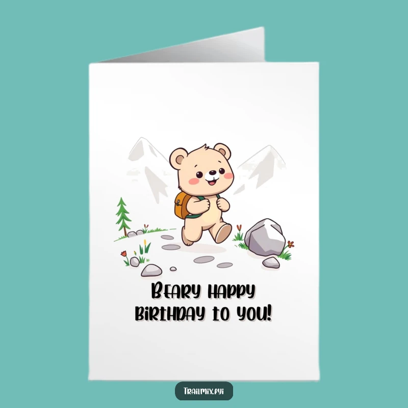 Free Printable Birthday Card: Happy Bear Cub Skipping - Fun Downloadable Gift