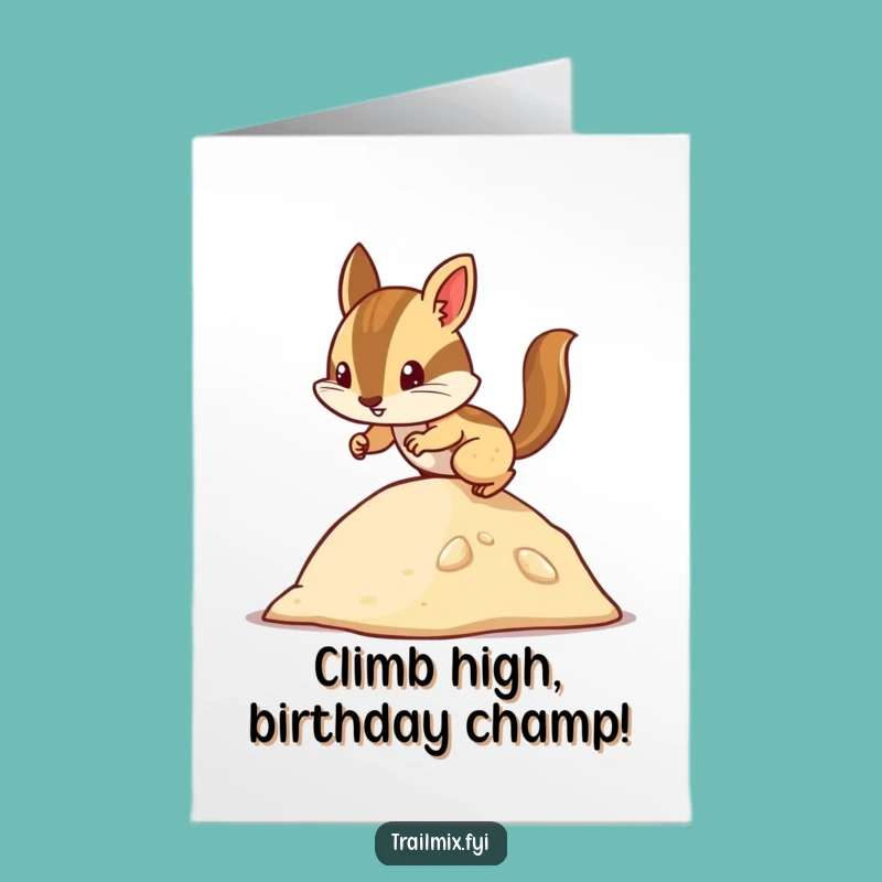 Free Printable Birthday Card: Funny Chipmunk Climbing for Wishes
