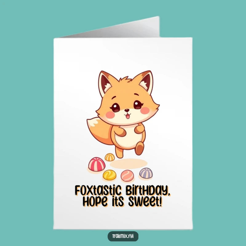 Free Printable Birthday Card: Fox Skipping on Candy Trail