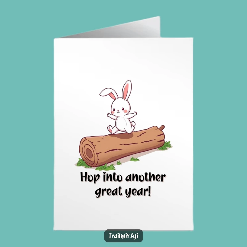 Free Printable Birthday Card: Bunny's Log Leap - Energetic DIY Downloadable Gift