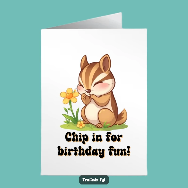 Free Printable Birthday Card: Curious Chipmunk Flower Study, Funny Downloadable Gift!