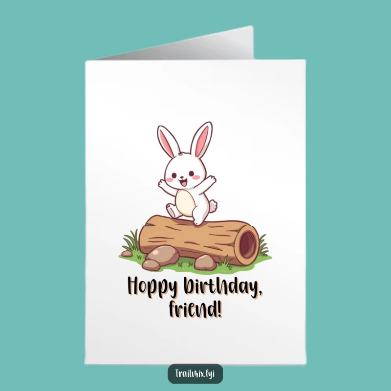 Free Printable Birthday Card: Happy Rabbit Hop, Downloadable Greeting for Bouncy Celebrations
