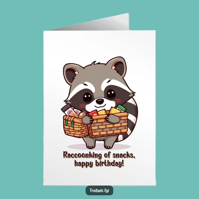 Free Printable Birthday Card: Resourceful Raccoon Picnic Fun, Funny Downloadable Gift!