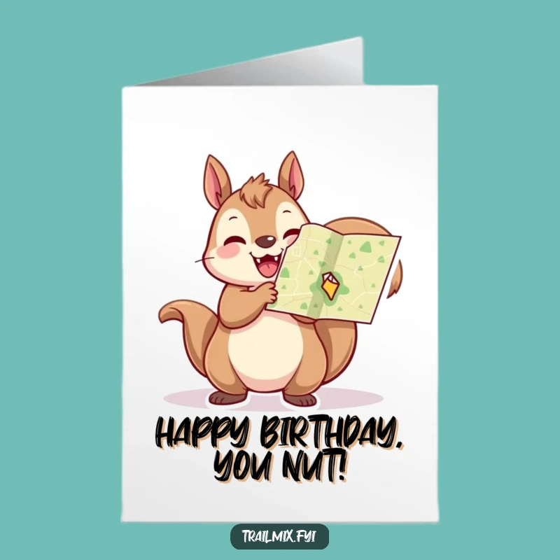 Free Printable Squirrel Birthday Card - Map adventure, fun downloadable gift!