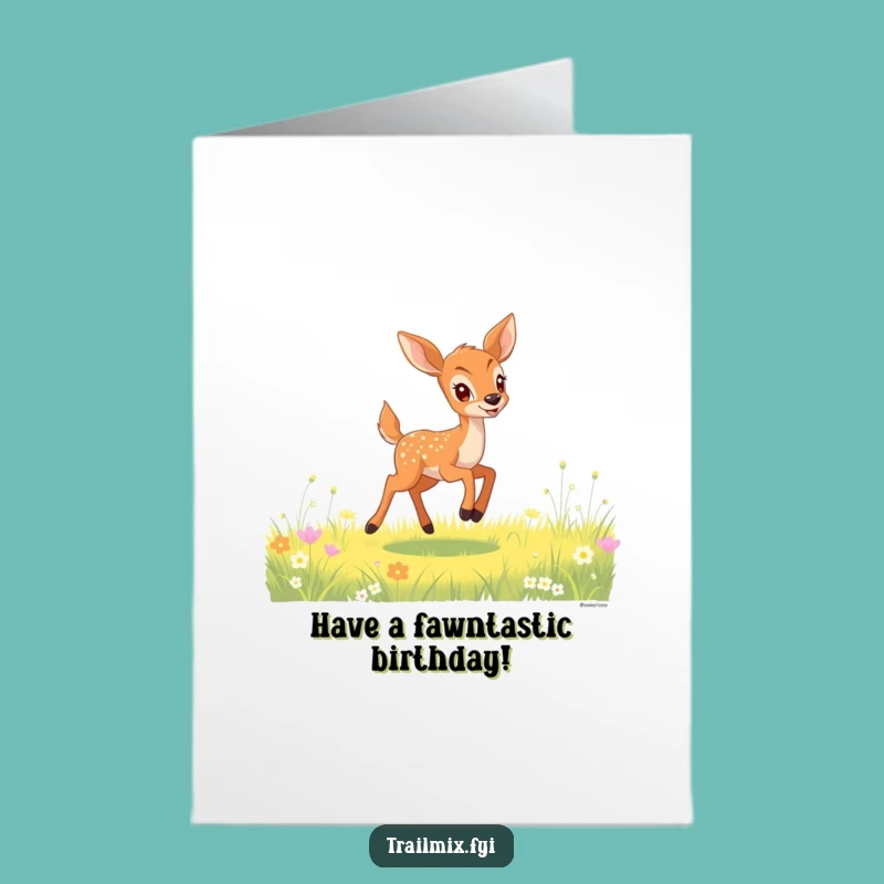 Free Printable Birthday Card: Gleeful Fawn Bounds, Downloadable Greeting for Joyful Celebrations