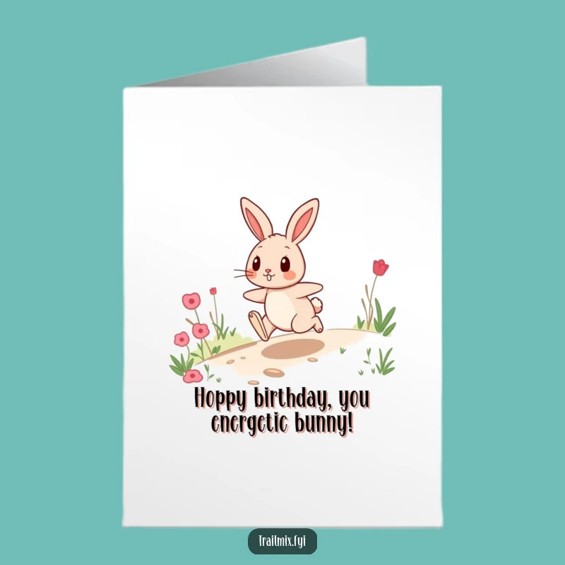Free Printable Rabbit Birthday Card: Funny Hopping Trail Downloadable Gift