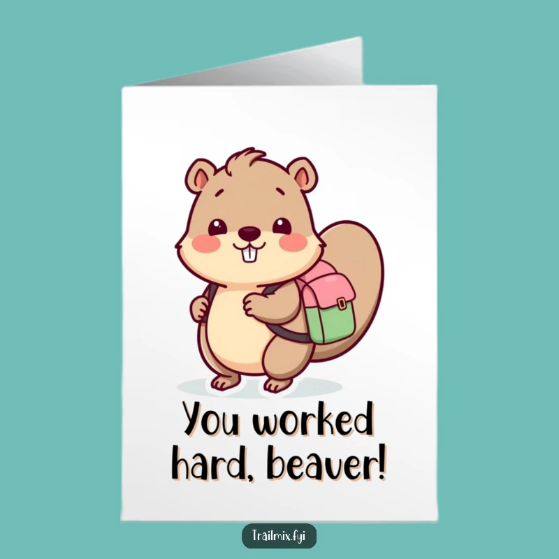 Free Printable Congrats Card: Beaver with Backpack, Humorous Downloadable Gift