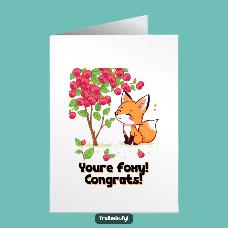 Free Printable Congrats Card: Happy Fox Berry Sniff, Downloadable Greeting for Sweet Achievements