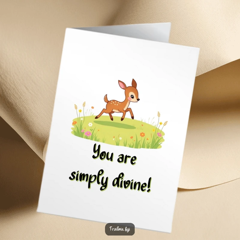 Funny Free Printable Congratulations Card: A playful deer bounding energetically across a meadow, symbolizing success and joyful achievement.