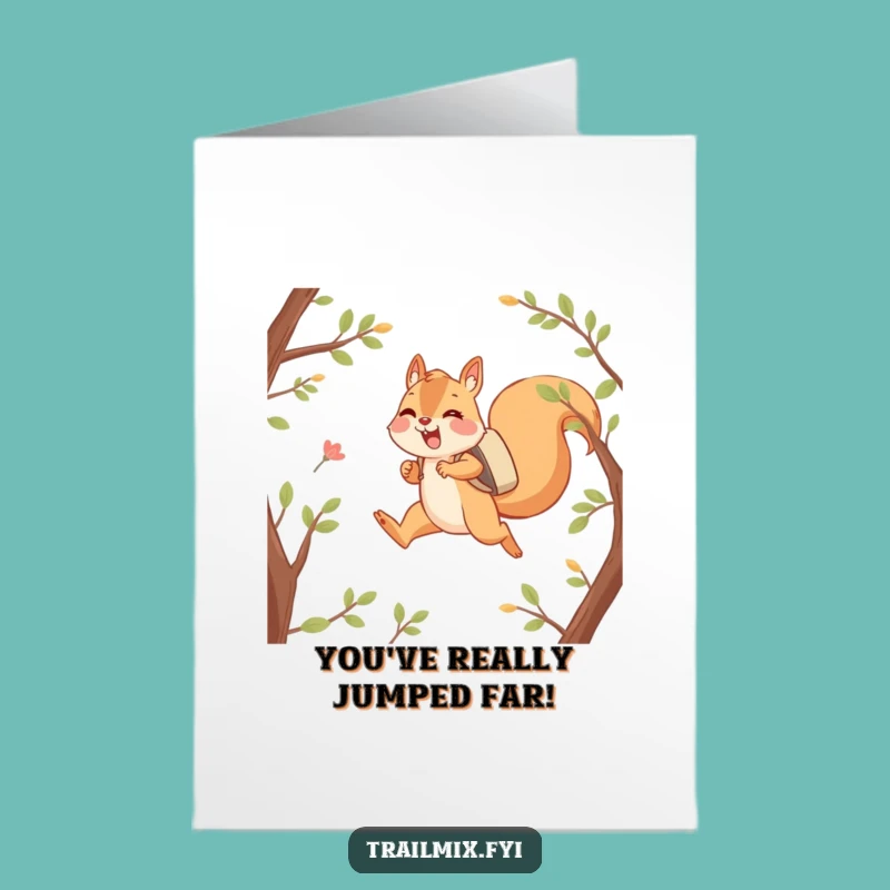 Free Printable Congrats Card: Squirrel's Leap to Success, Adventurous Downloadable Gift