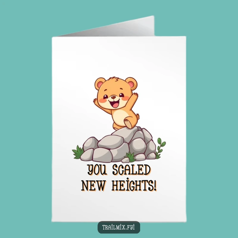 Free Printable Funny Bear Cub Climbing Congrats Card - Joyful Downloadable Gift