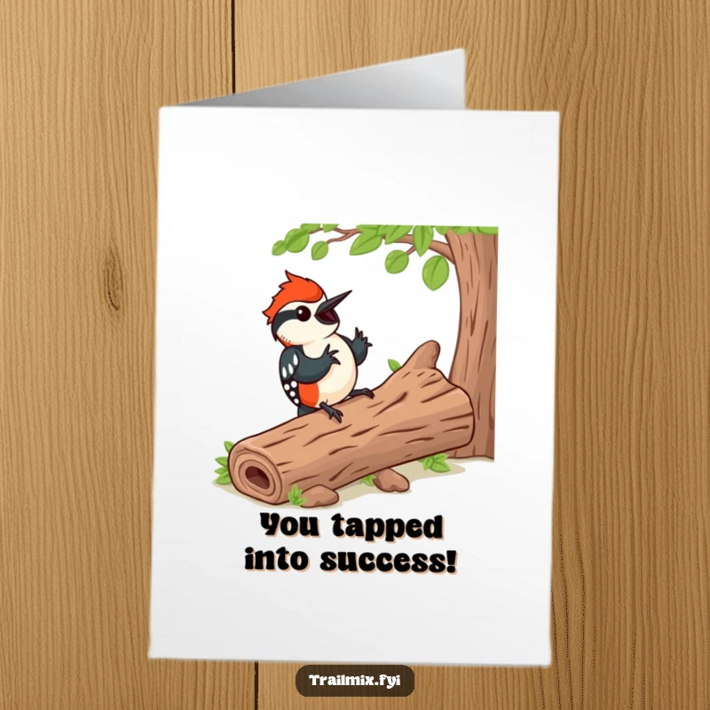 Funny Free Printable Congratulations Card: Happy woodpecker tapping a rhythm, celebrating achievements with energy.