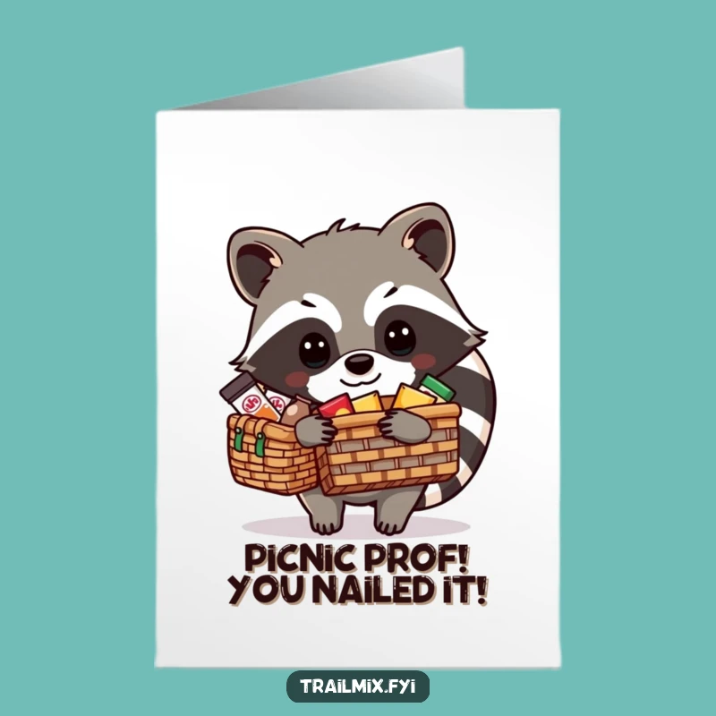 Free Printable Congrats Card: Resourceful Raccoon's Picnic Success, Funny Downloadable Gift!