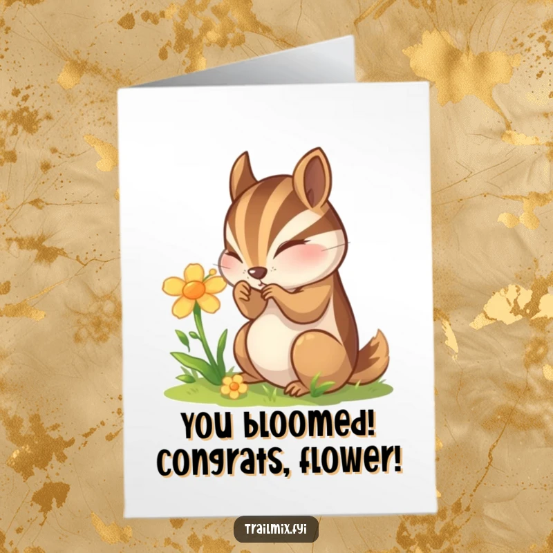 Funny Free Printable Congrats Card: Curious chipmunk intently studying a delicate wildflower.