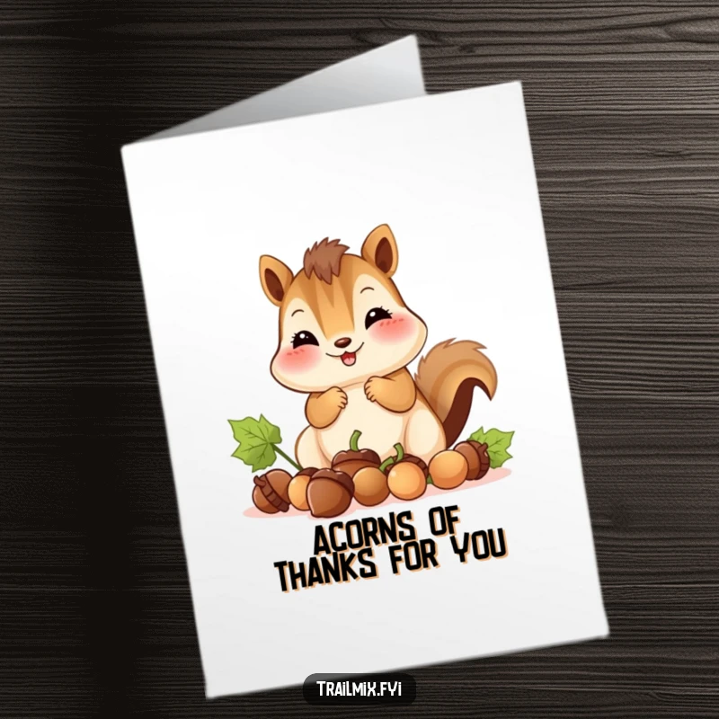 Funny Free Printable Thank You Card: Chipmunk with comically large cheeks full of acorns offers sincere thanks.