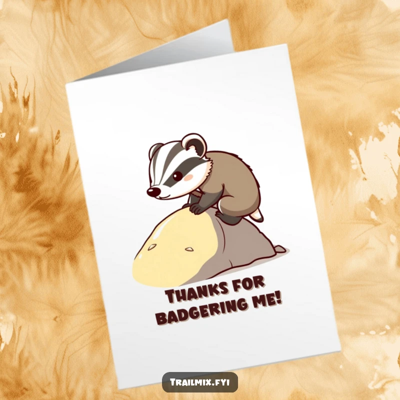 Funny free printable thank you card of a gritty badger steadily ascending a gentle incline, representing appreciation for support.
