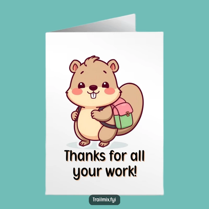Free Printable Thank You Card: Beaver with Backpack, Funny Downloadable Gift