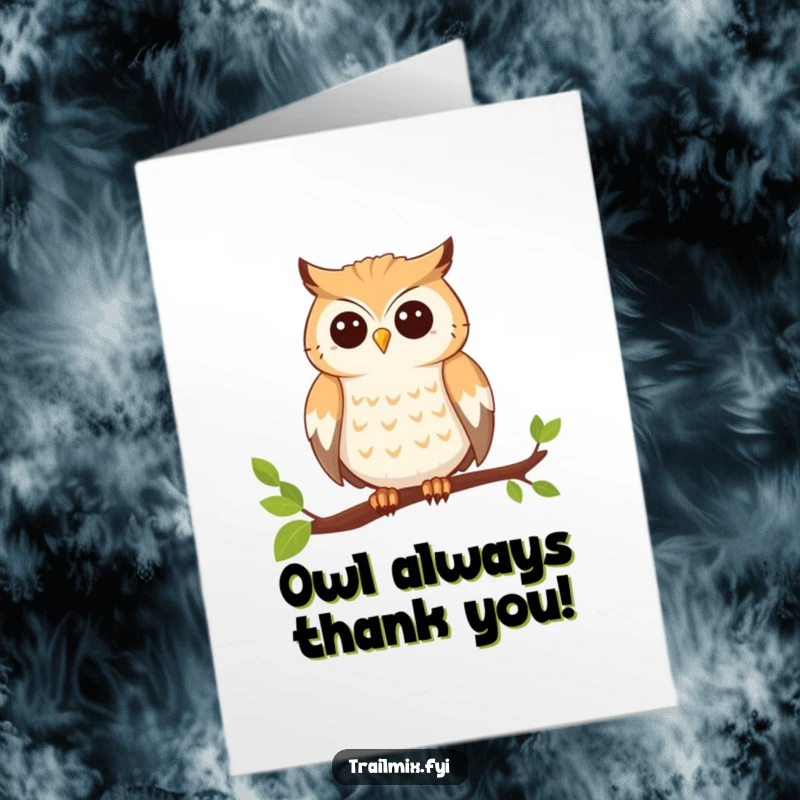 Funny Free Printable Thank You Card: A smiling owl perches, ready to deliver a wise thank you.