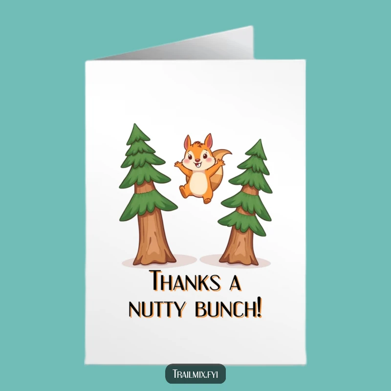 Free Printable Thank You Card: Energetic Squirrel Leap, Downloadable Greeting for Expressing Gratitude