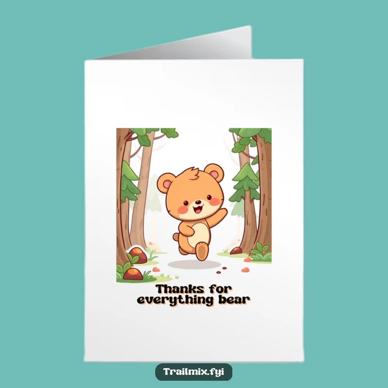 Free Printable Thank You Card: Joyful Bear Cub Skip, Downloadable Greeting for Grateful Moments