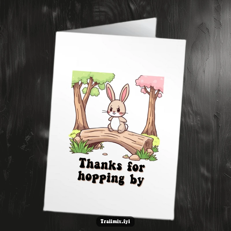 Free Printable Thank You Card: A brave rabbit with a determined expression crossing a log bridge.