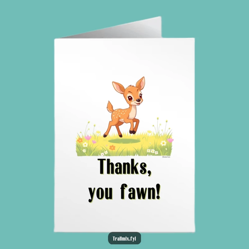 Free Printable Thank You Card: Gleeful Fawn Bounds, Downloadable Greeting for Sunny Thanks