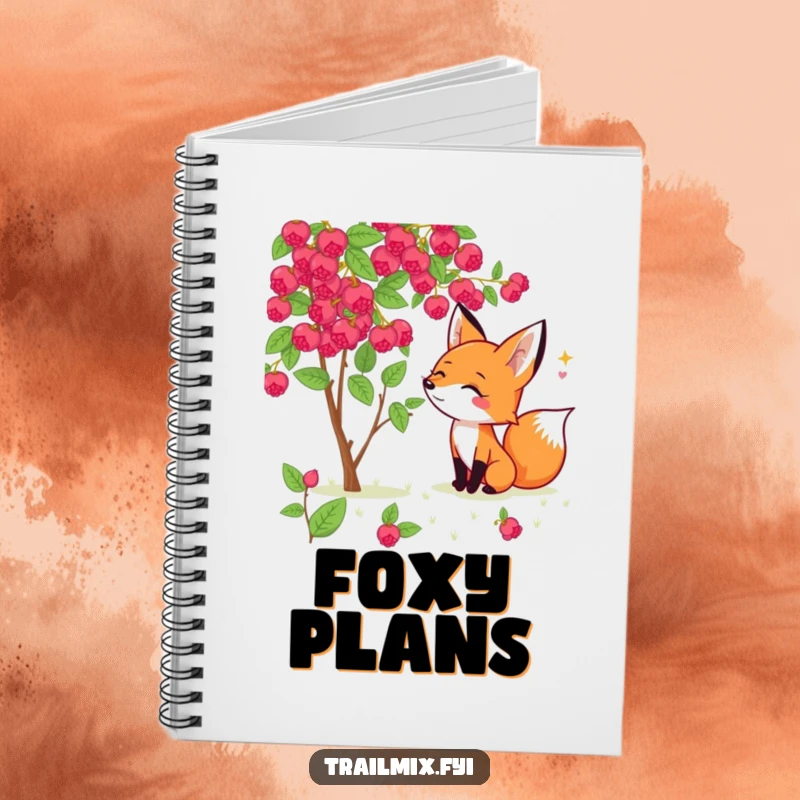 Funny fox notebook featuring a cheerful fox excitedly sniffing a wild berry bush, inspiring sharp observations and notes.