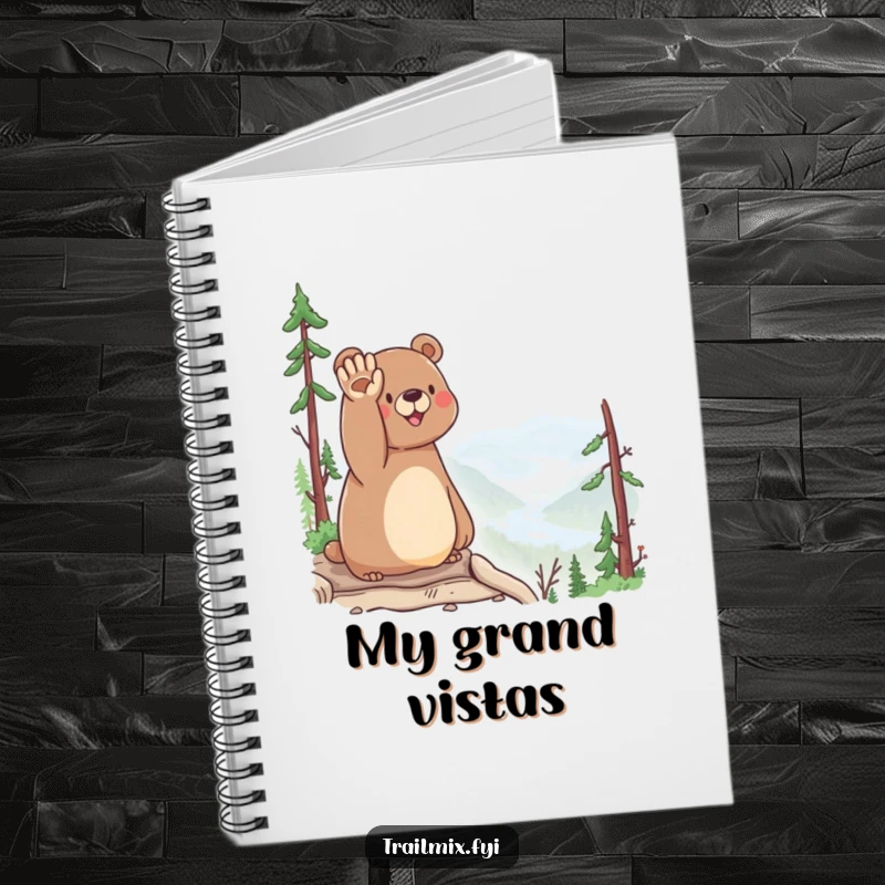 Funny Bear Notebook: A happy bear waves hello from a scenic overlook, perfect for jotting down your own adventures.